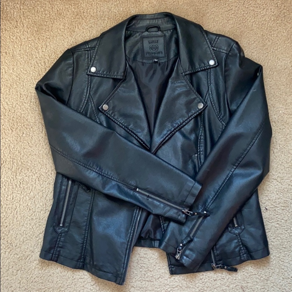 Max Studio Black Faux Leather Moto Jacket